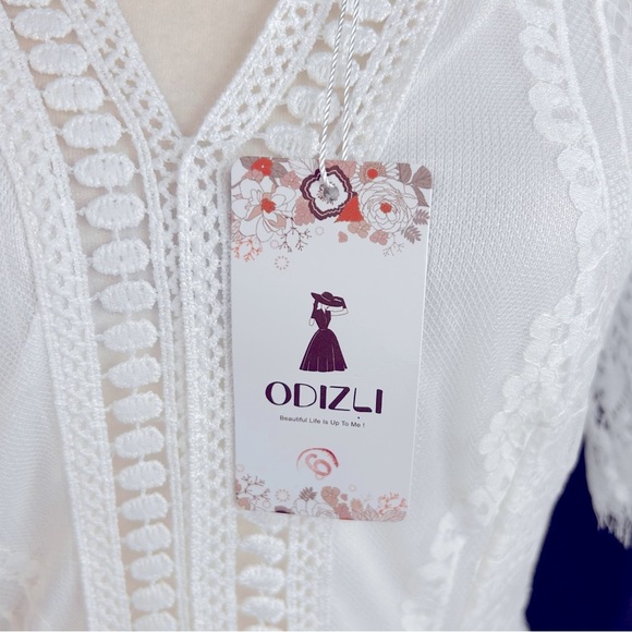 NEW Odizli Boho Maxi Dress 6 Embroidered Mesh Lace Bridesmaid Beachy White Flowy - Picture 11 of 13